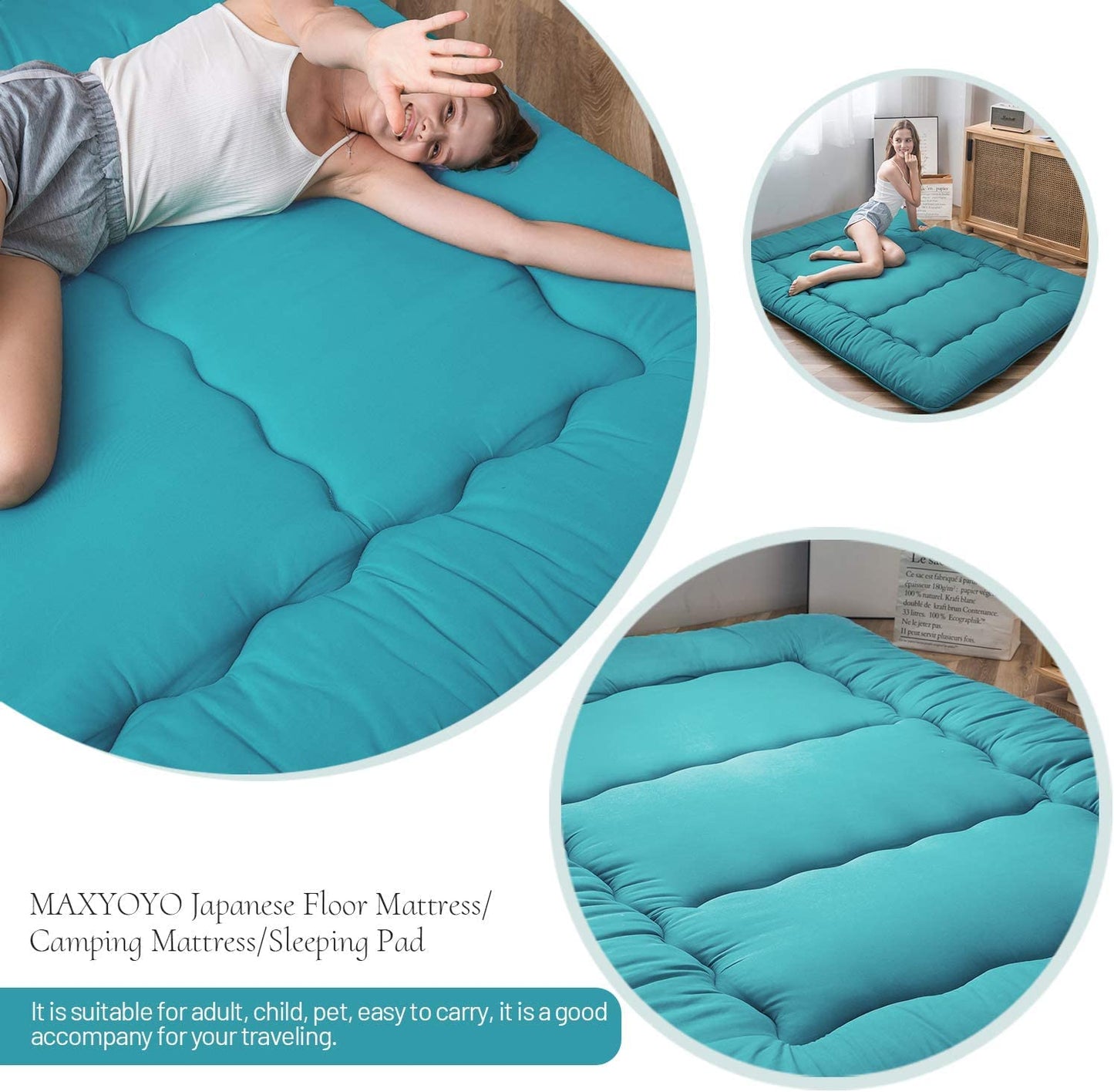 MAXYOYO Japanese Floor Mattress Futon Mattress, Turquoise