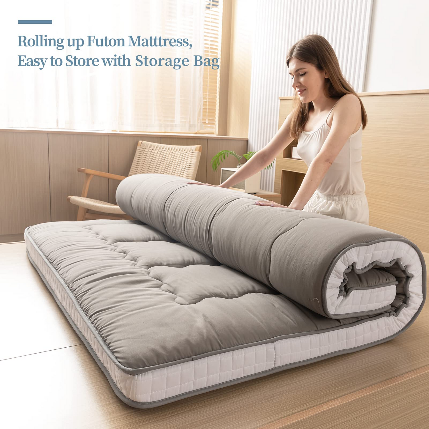 MAXYOYO Futon Mattress, Padded Japanese Floor Mattress Quilted Bed Mattress Topper, Grey
