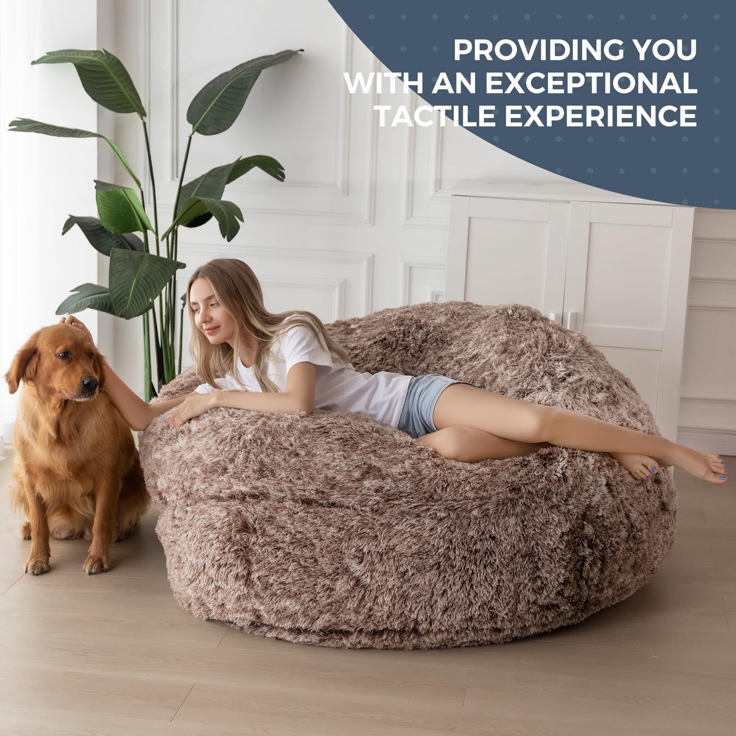 MAXYOYO Giant Bean Bag Bed - Convertible Folds from Bean Bag Chair to Bed - Large Sofa with Plush Cover (Brown)