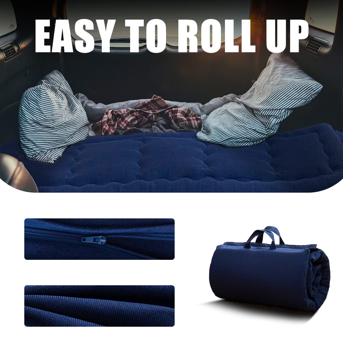 MAXYOYO Portable Foldable Futon Mattress, Foam Mattress Pad with Handle and Zipper, Navy