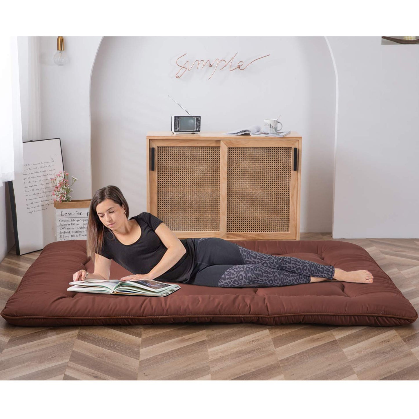 MAXYOYO Japanese Floor Mattress Futon Mattress Folding Sleeping Pad, Coffee