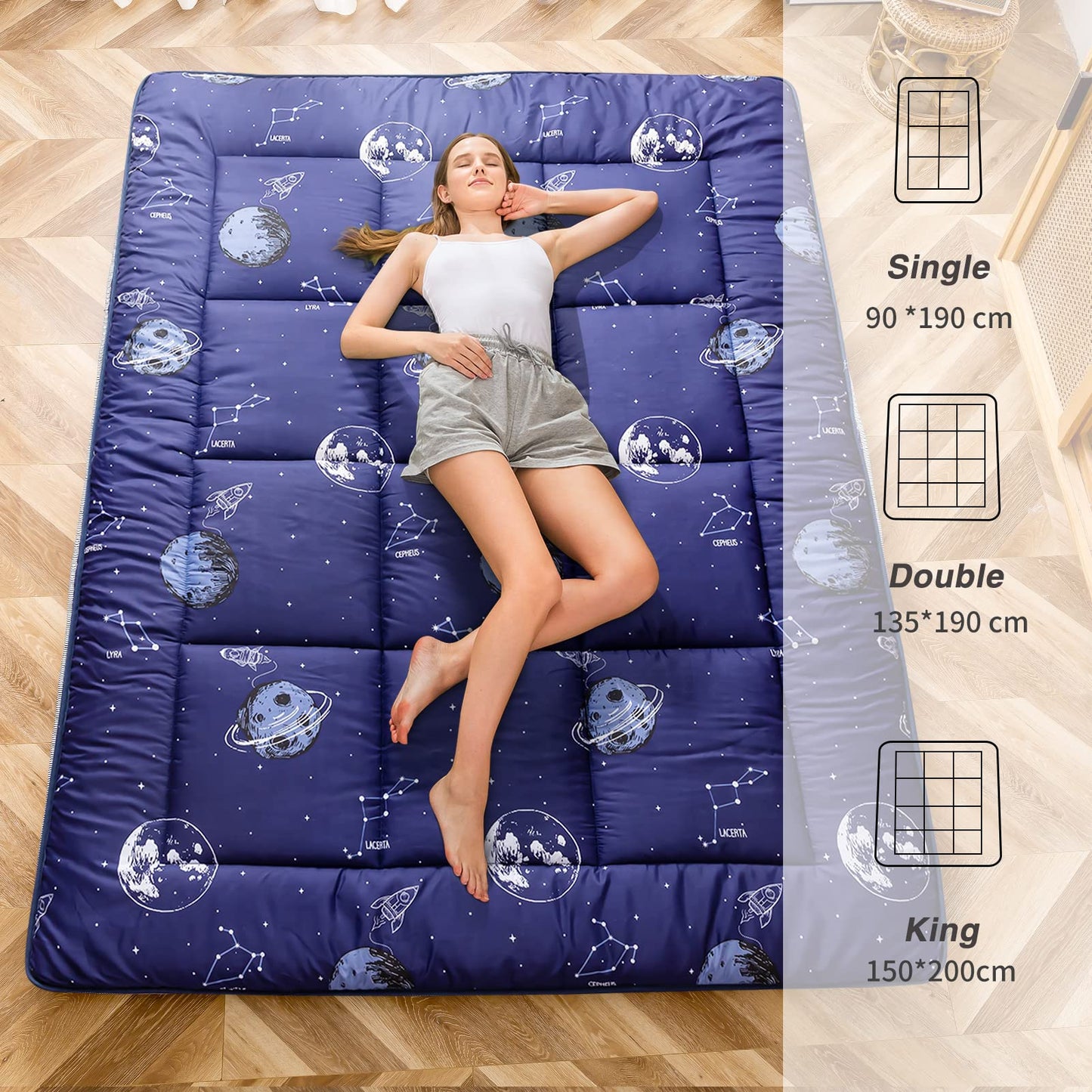 MAXYOYO Extra Thick Padded Japanese Floor Mattress, Roll Up Futon Mattress, Space Adventure Printed