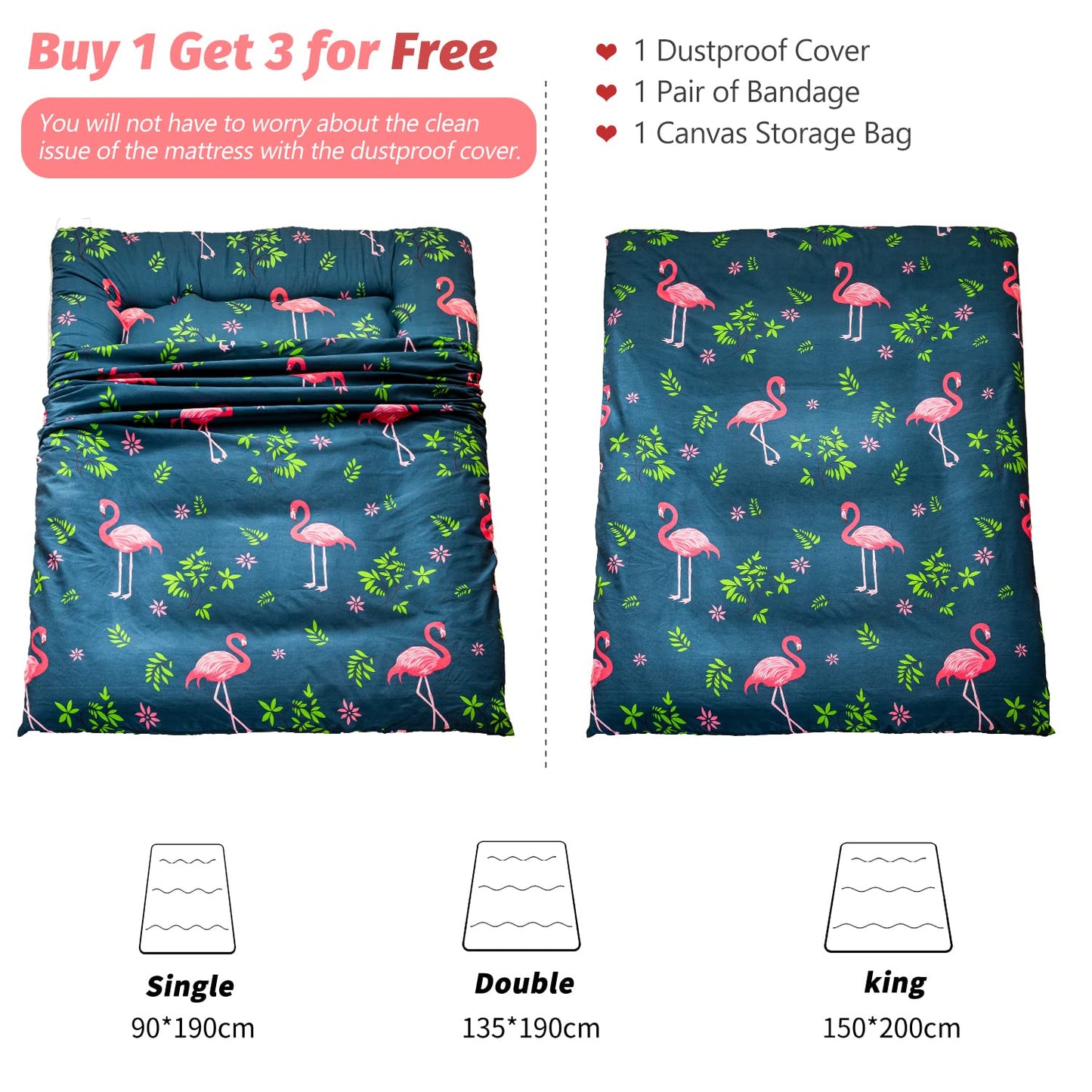 MAXYOYO Japanese Floor Mattress Futon Mattress, Flamingo Printed Tatami Mat