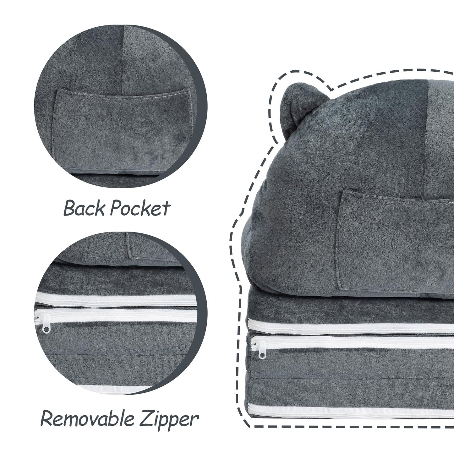 MAXYOYO Kids Fold Out Chair - Cute Folding Sofa Bed Couch Armchair for Playroom Bedroom (Gray Dog)