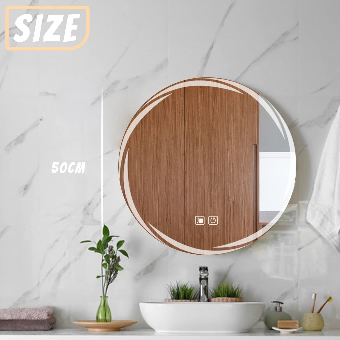 MAXYOYO Patterned Round Bathroom Mirror Wall Mounted Mirror with 3-Color Dimmable LED Light, IP44 (Whirlwind)
