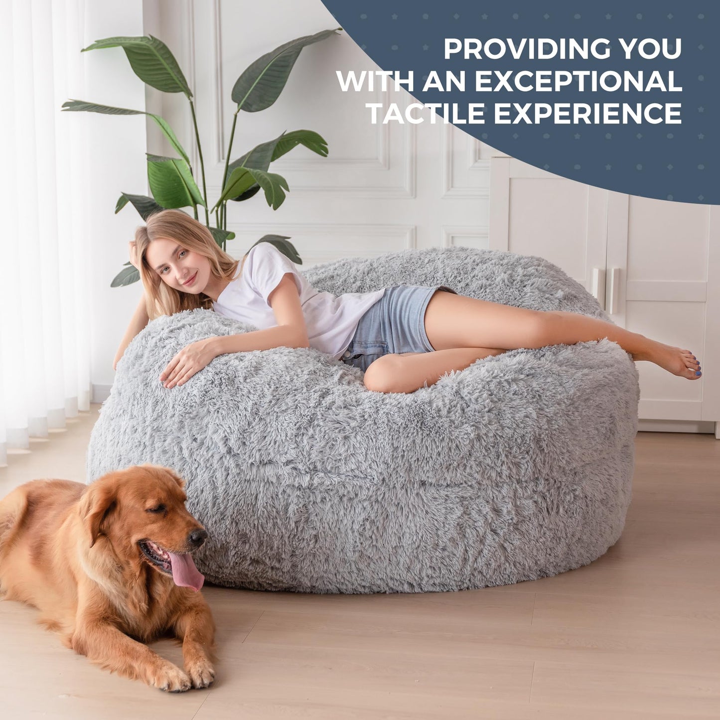 MAXYOYO Giant Bean Bag Bed - Convertible Folds from Bean Bag Chair to Bed - Large Sofa with Plush Cover (Grey)