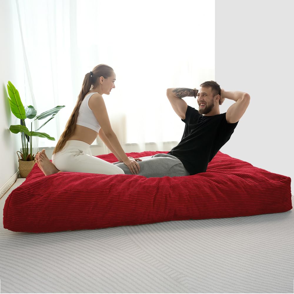 MAXYOYO Bean Bag Bed - Convertible Folds from Bed To Bean Bag Chair - Large Bean Bag with Soft Cover (Cinnabar)