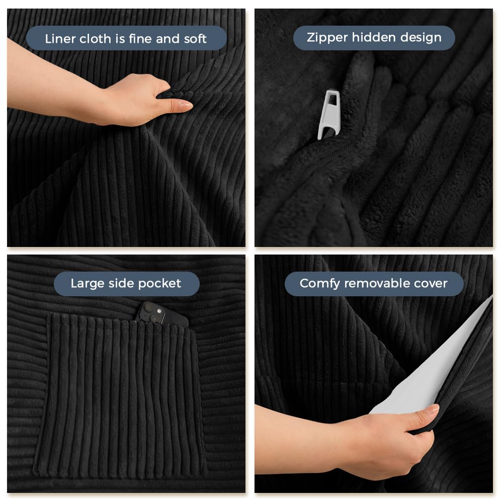 MAXYOYO Bean Bag Bed - Convertible Folds from Bed To Bean Bag Chair - Large Bean Bag with Soft Cover (Black)