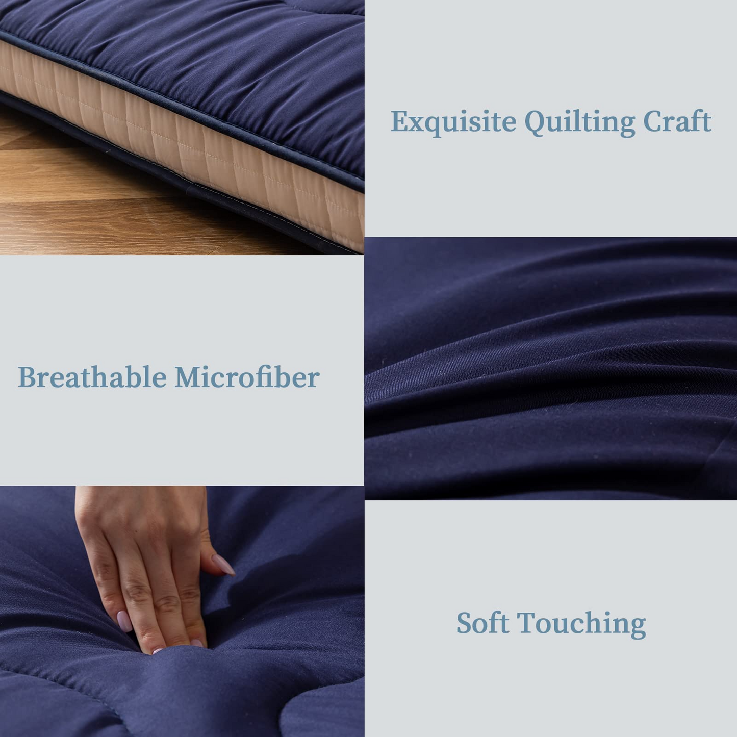 MAXYOYO Futon Mattress, Padded Japanese Floor Mattress Extra Thick Folding Sleeping Pad, Navy