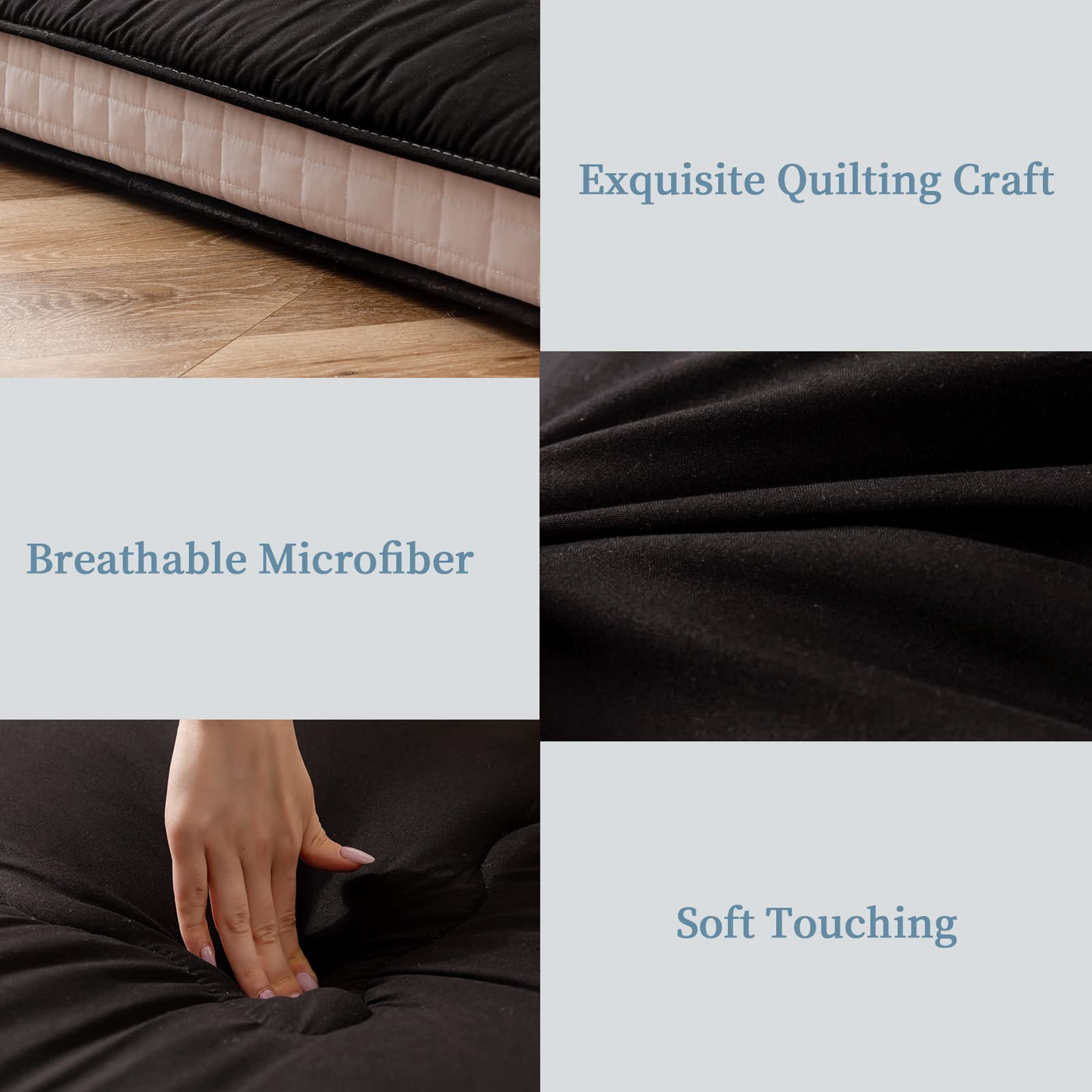 MAXYOYO Futon Mattress, Padded Japanese Floor Mattress Quilted Bed Mattress Topper, Black