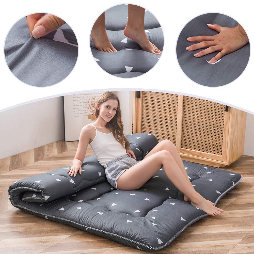 MAXYOYO Japanese Floor Mattress Futon Mattress, Roll Up Dormitory Mattress, Triangle Printed