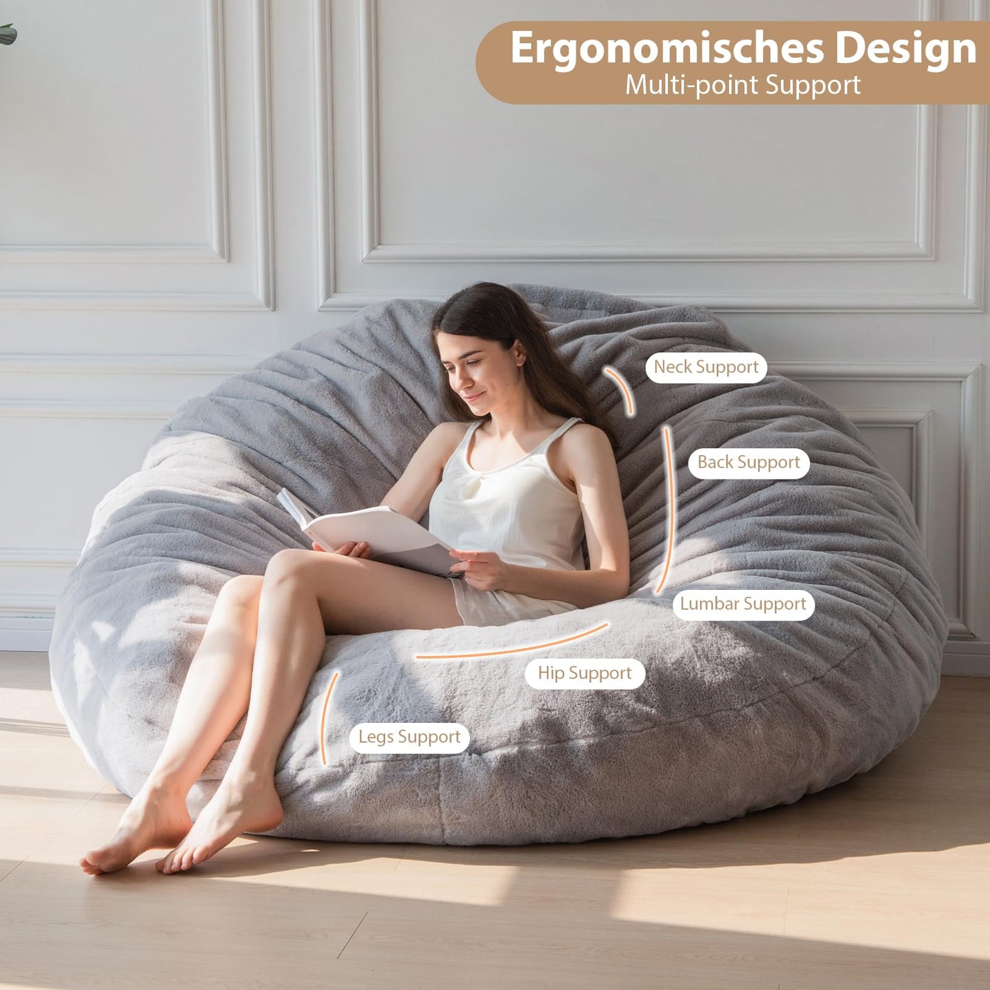 MAXYOYO Bean Bag Bed - Convertible Folds from Bean Bag Chair to Bed with Plush Cover (Gray)