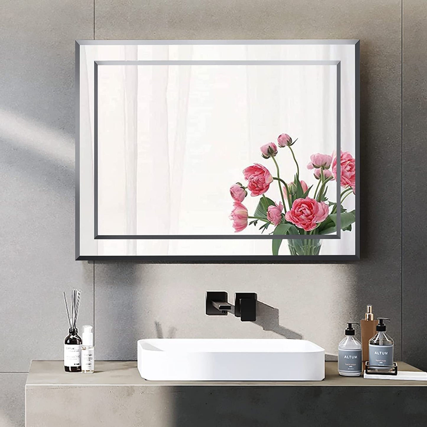 MAXYOYO Frameless Bathroom Mirror Wall Mounted, Modern Wall Mirror for Bathroom Bedroom Living Room