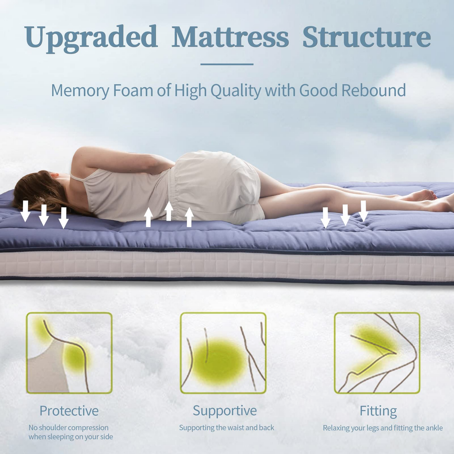 MAXYOYO Futon Mattress, Padded Japanese Floor Mattress Extra Thick Folding Sleeping Pad, Navy