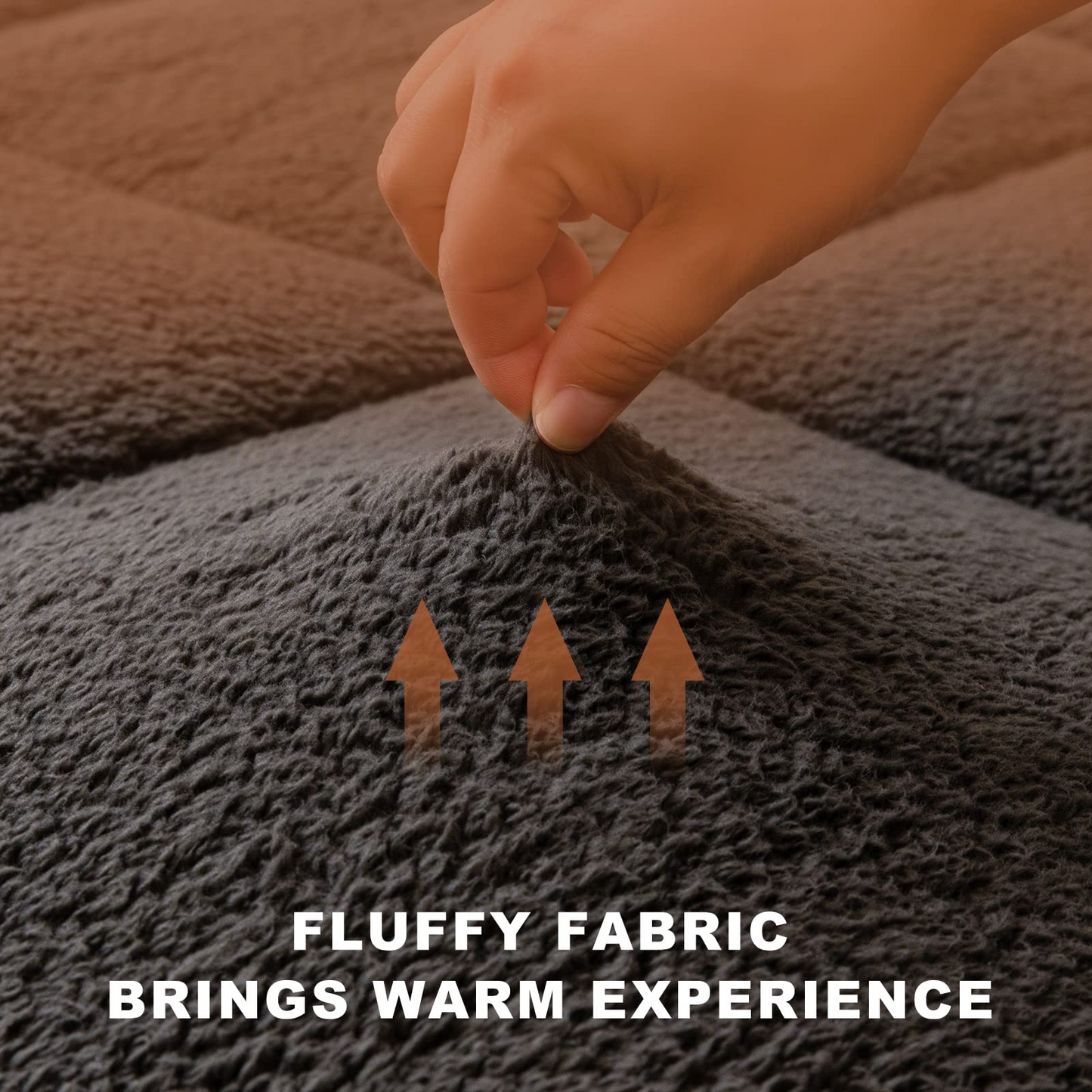 MAXYOYO Padded Sherpa Fleece Futon Mattress, Single Size Japanese Style Floor Mattress Roll Up Mattress, Dark Gray