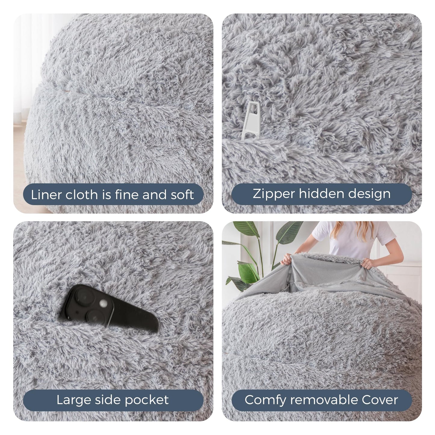 MAXYOYO Giant Bean Bag Bed - Convertible Folds from Bean Bag Chair to Bed - Large Sofa with Plush Cover (Grey)