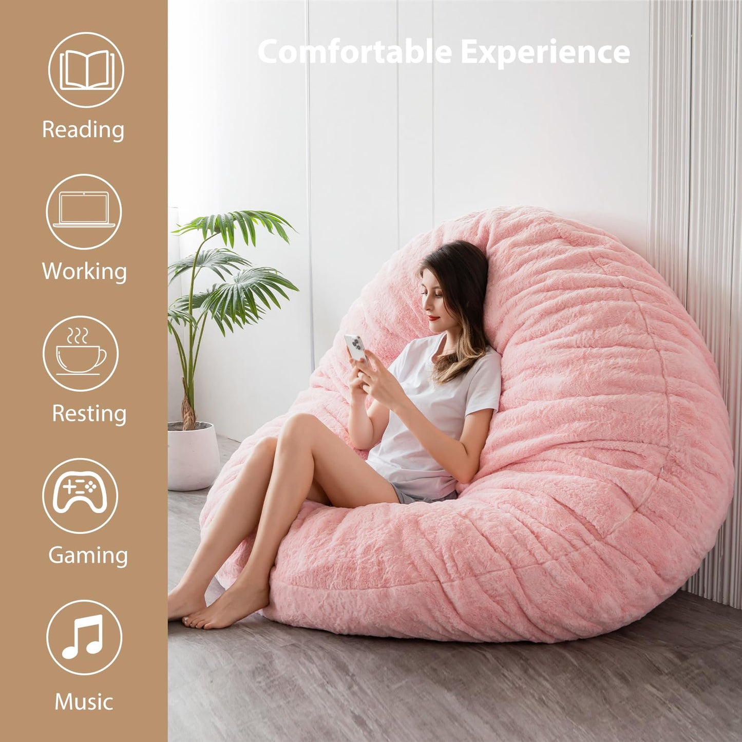MAXYOYO Bean Bag Bed - Convertible Folds from Bean Bag Chair to Bed with Plush Cover (Pink)