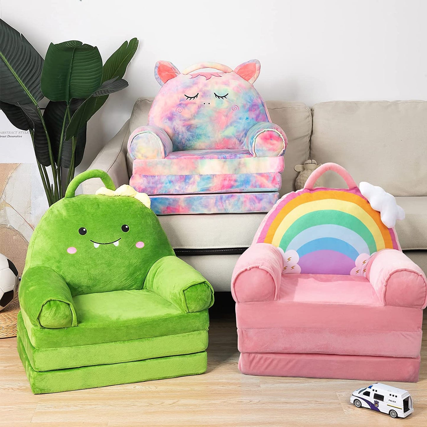 MAXYOYO Kids Fold Out Chair - Cute Folding Sofa Bed Couch Armchair for Playroom Bedroom (Rainbow)