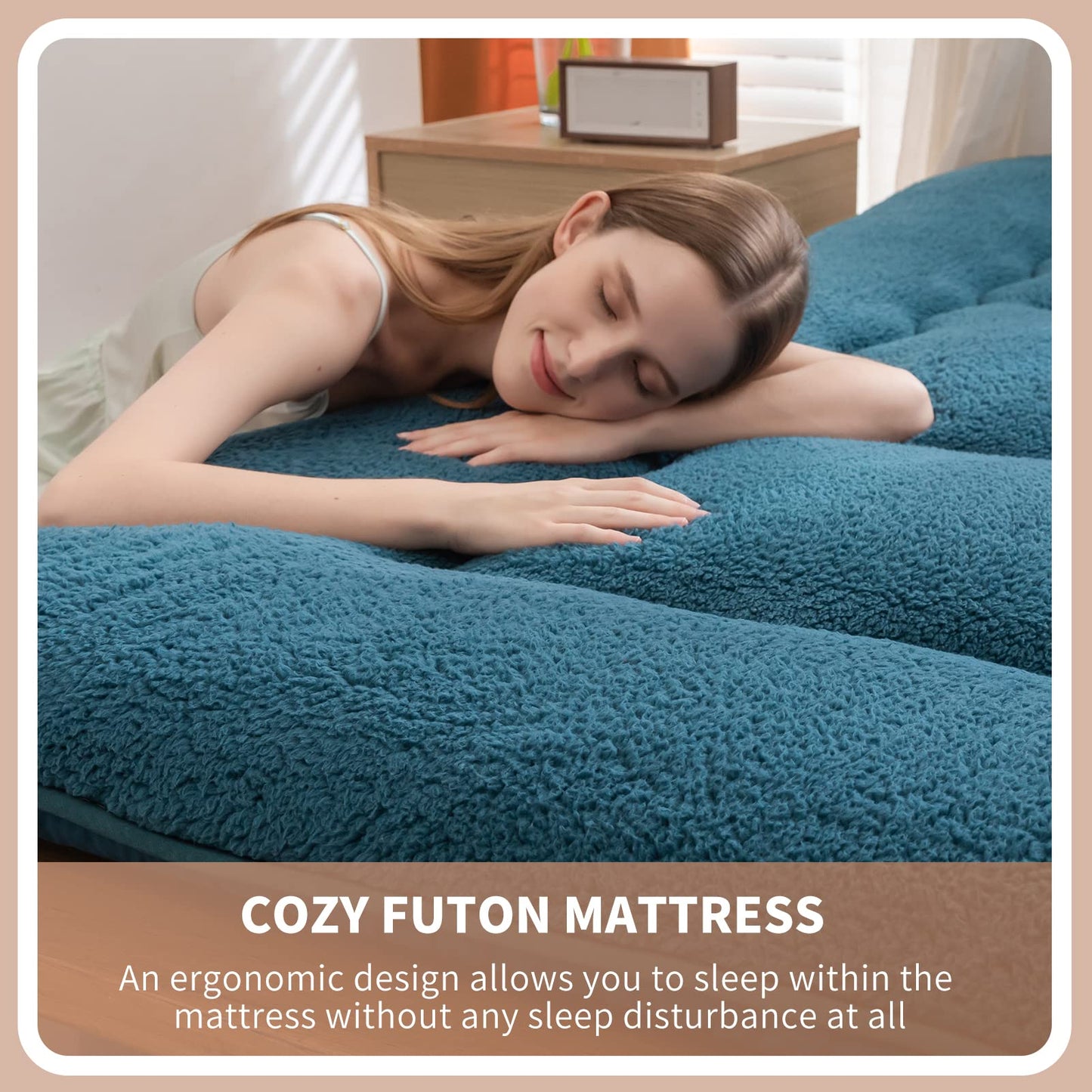 MAXYOYO Sherpa Fleece Floor Mattress Futon Mattress,Bluestone Japanese Style Roll Up Mattress