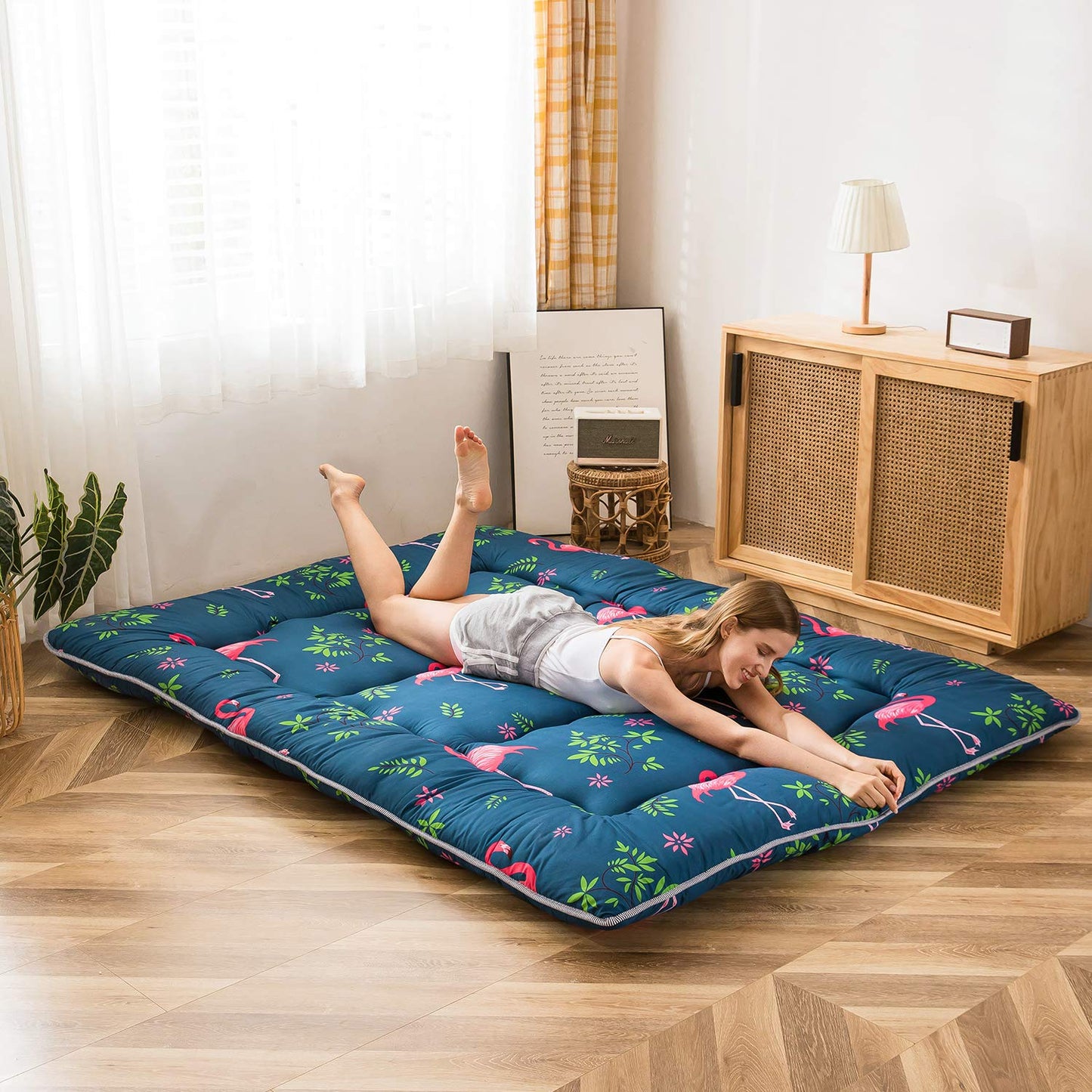 MAXYOYO Japanese Floor Mattress Futon Mattress, Flamingo Printed Tatami Mat