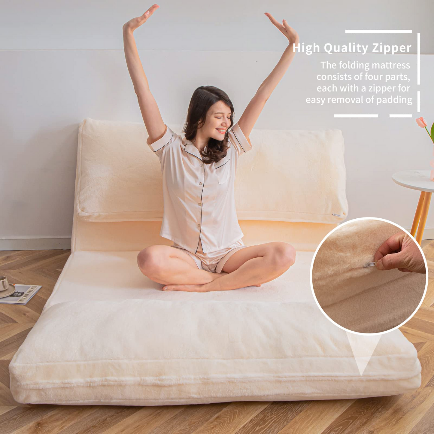 MAXYOYO Bean Bag Bed Folding Sofa Bed Floor Mattress for Adults, 75x240cm, White