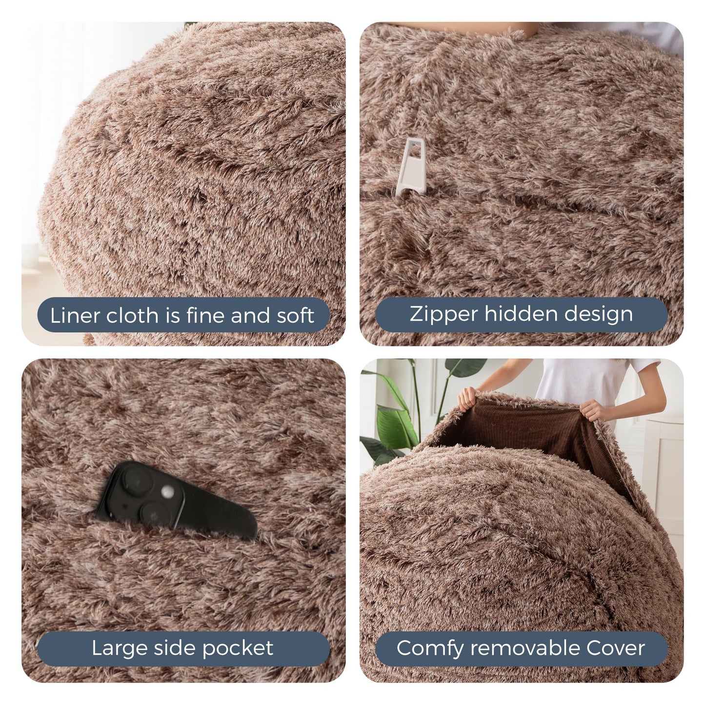 MAXYOYO Giant Bean Bag Bed - Convertible Folds from Bean Bag Chair to Bed - Large Sofa with Plush Cover (Brown)