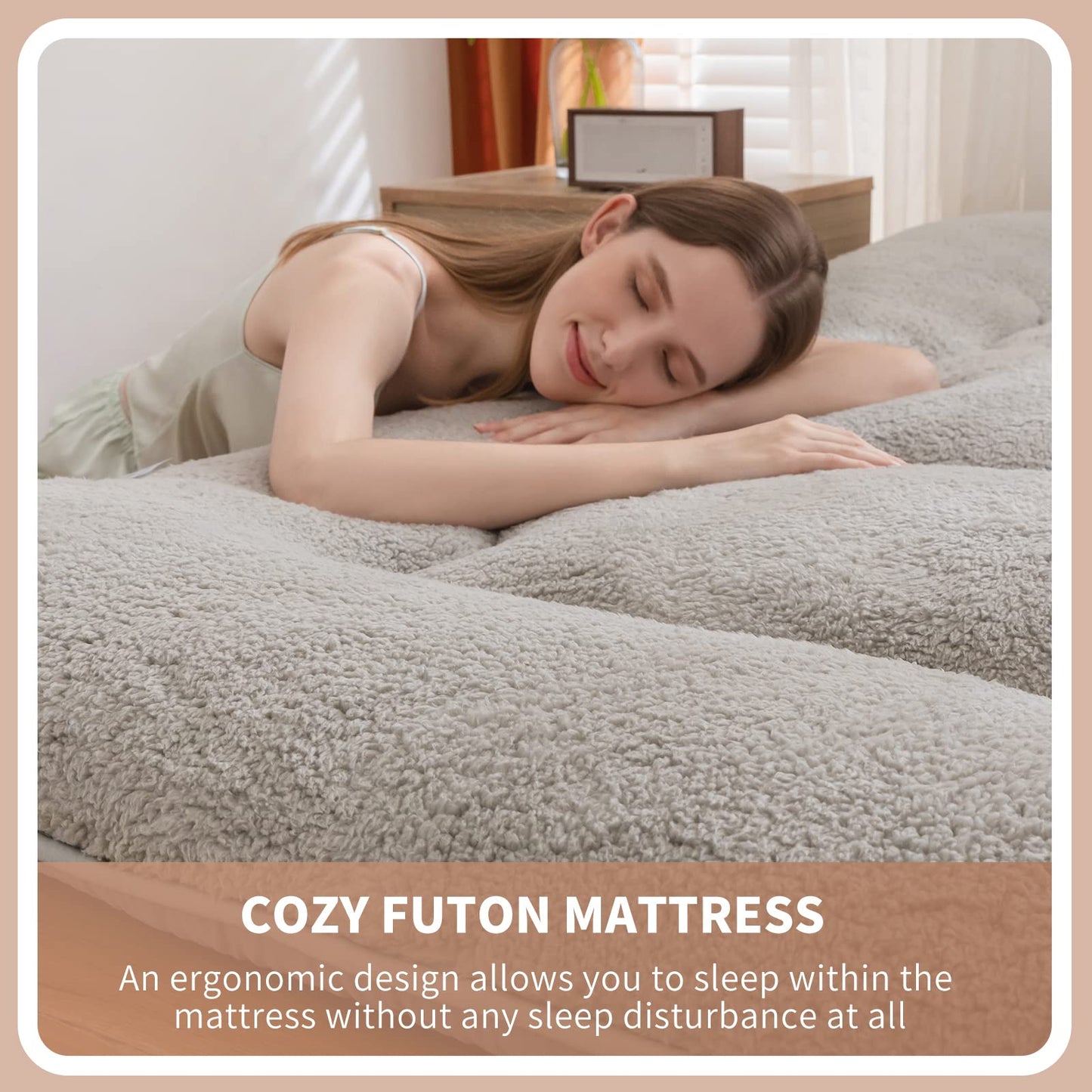 MAXYOYO Sherpa Fleece Floor Mattress Futon Mattress,Grey Japanese Style Roll Up Mattress
