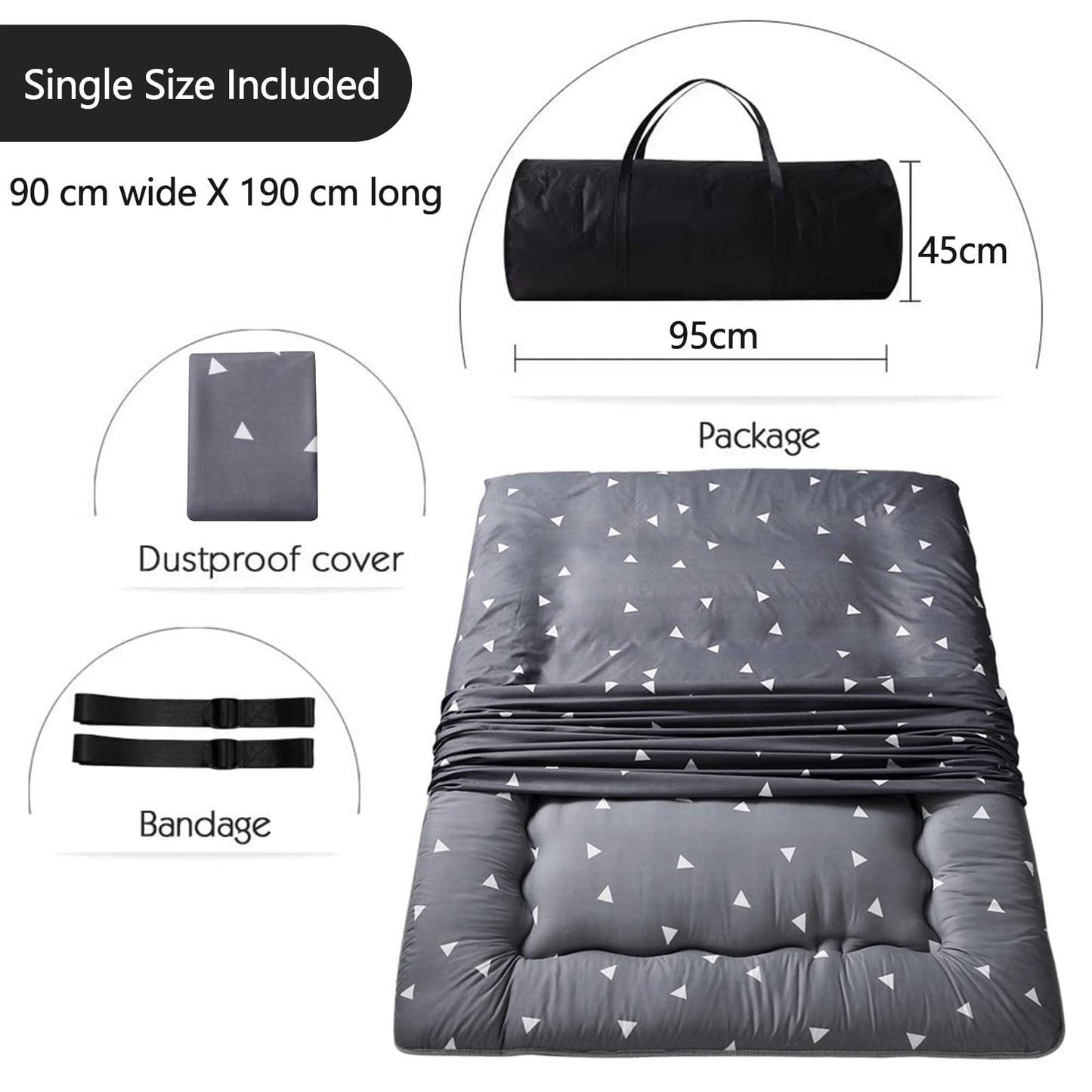 MAXYOYO Japanese Floor Mattress Futon Mattress, Roll Up Dormitory Mattress, Triangle Printed