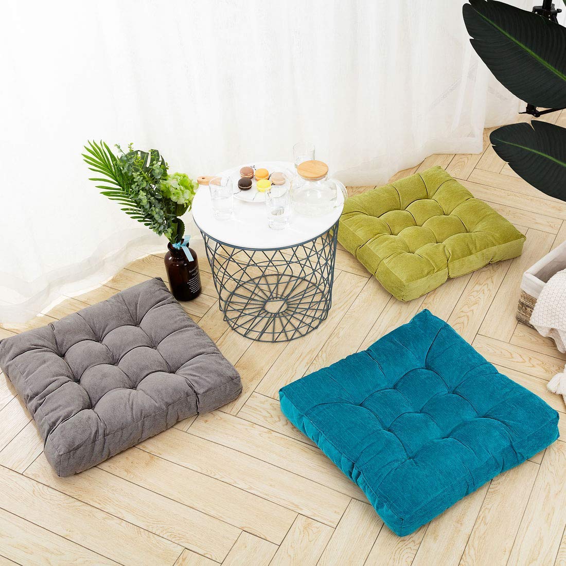 MAXYOYO Square Solid Floor Cushion, 22" Large Floor Cushions Thicken Floor Pillow Corduroy Tatami Cushion, Grey