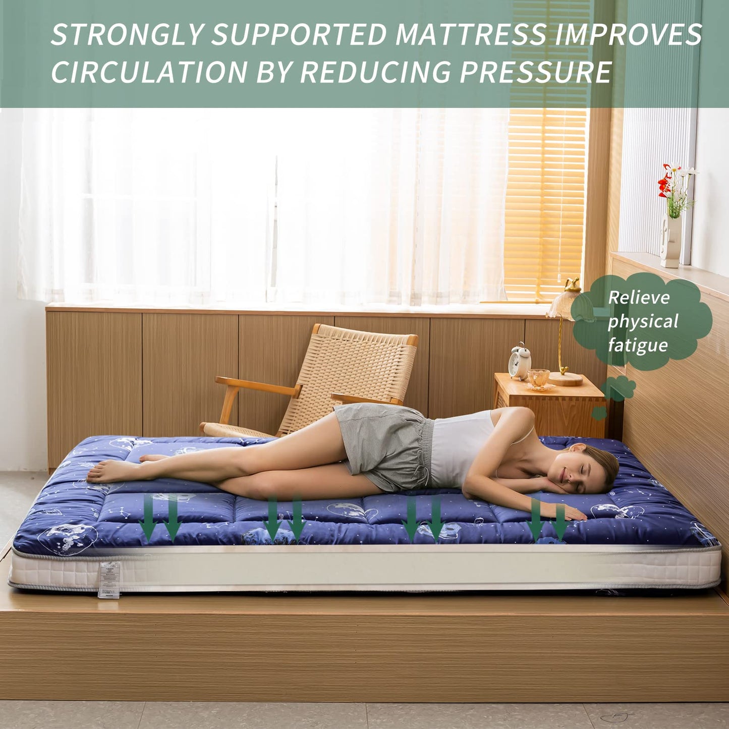 MAXYOYO Extra Thick Padded Japanese Floor Mattress, Roll Up Futon Mattress, Space Adventure Printed