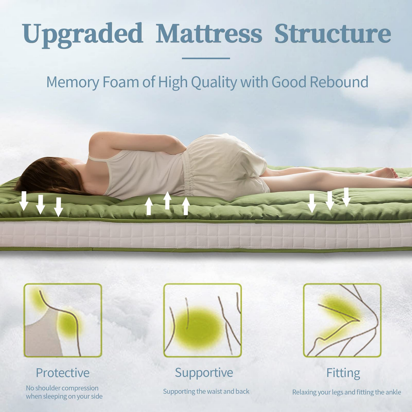 MAXYOYO Futon Mattress, Padded Japanese Floor Mattress Extra Thick Folding Sleeping Pad, Green