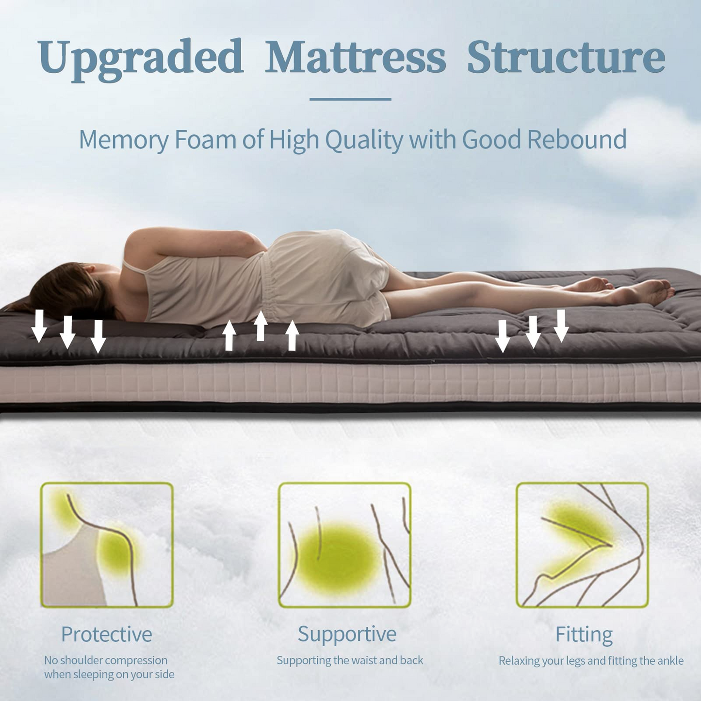 MAXYOYO Futon Mattress, Padded Japanese Floor Mattress Quilted Bed Mattress Topper, Black