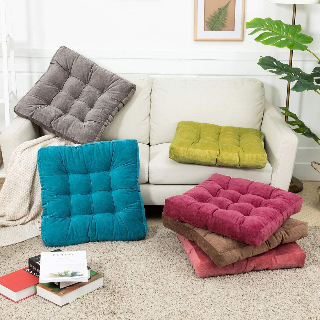MAXYOYO Square Solid Floor Cushion, 22" Large Floor Cushions Thicken Floor Pillow Corduroy Tatami Cushion, Turquoise