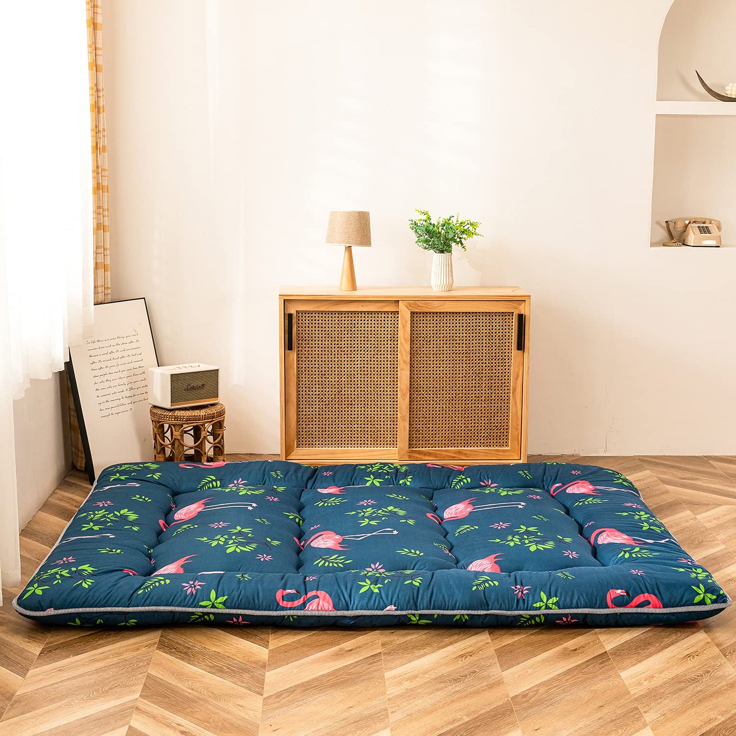 MAXYOYO Japanese Floor Mattress Futon Mattress, Flamingo Printed Tatami Mat