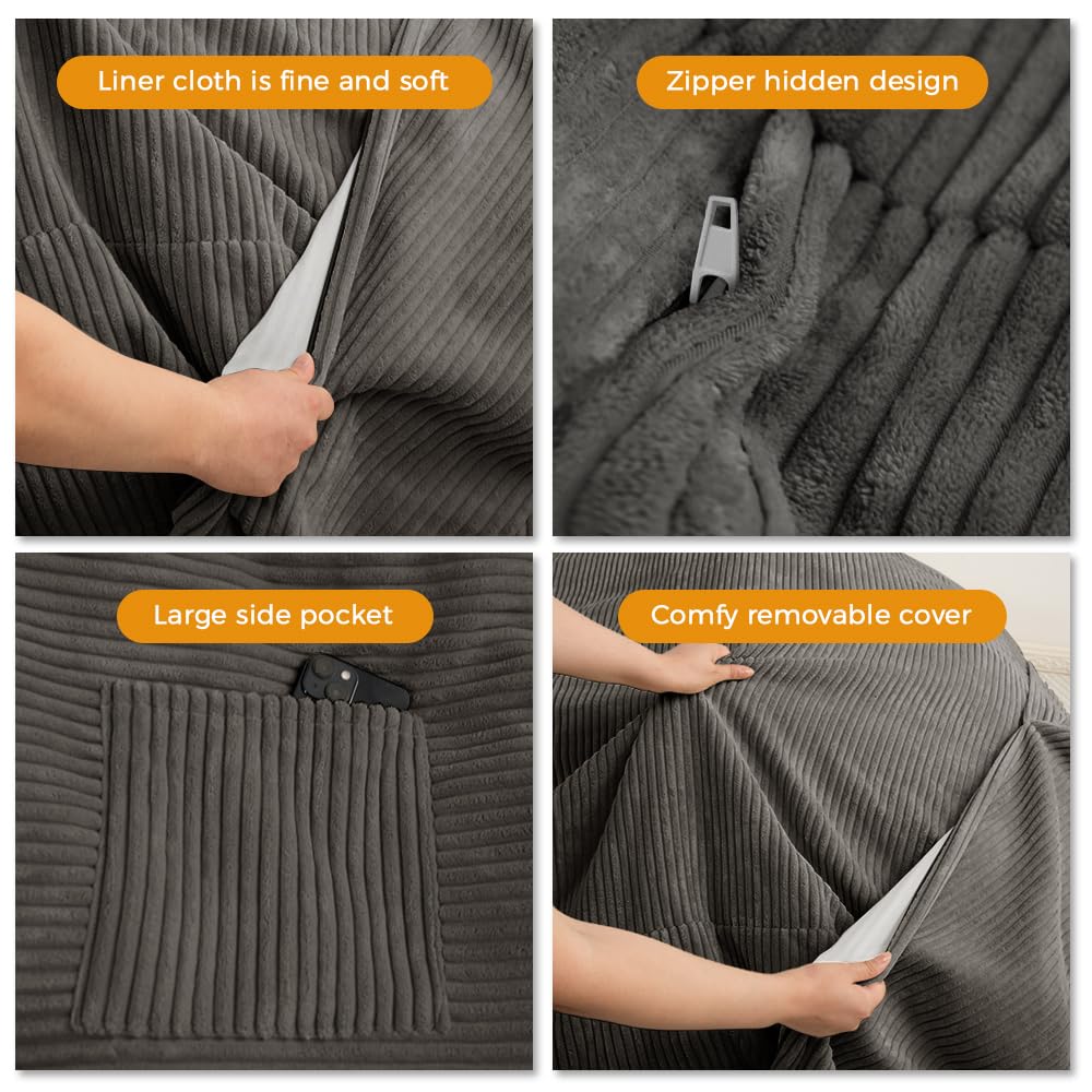 MAXYOYO Bean Bag Bed - Convertible Folds from Bed To Bean Bag Chair - Large Bean Bag with Soft Cover (Charcoal Gray)
