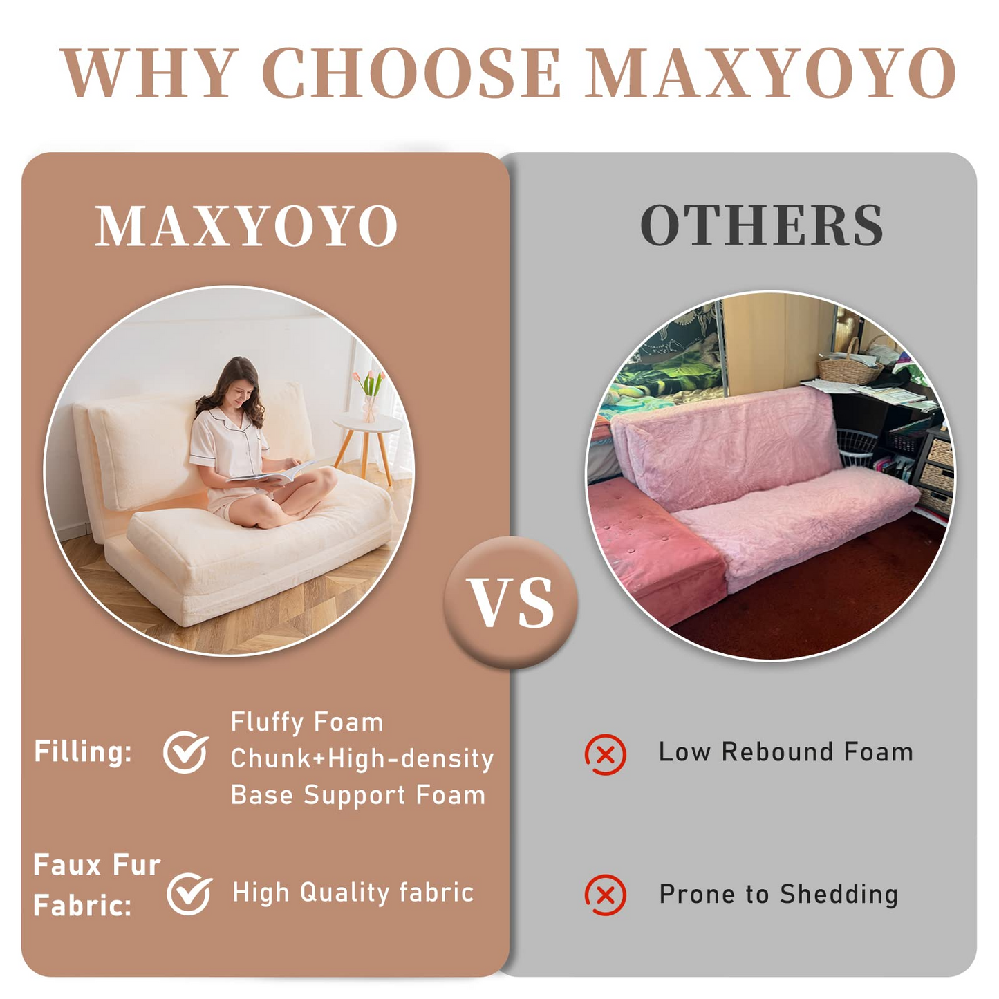 MAXYOYO Bean Bag Bed Folding Sofa Bed Floor Mattress for Adults, 75x240cm, White