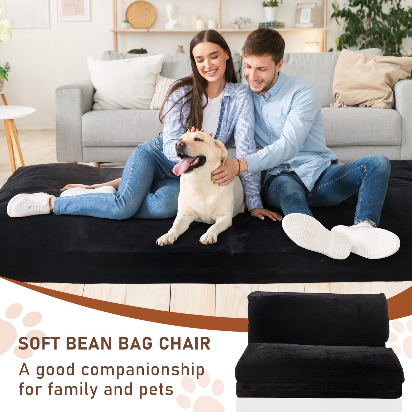 MAXYOYO Bean Bag Bed Folding Sofa Bed Floor Mattress for Adults, 75x240cm, Black