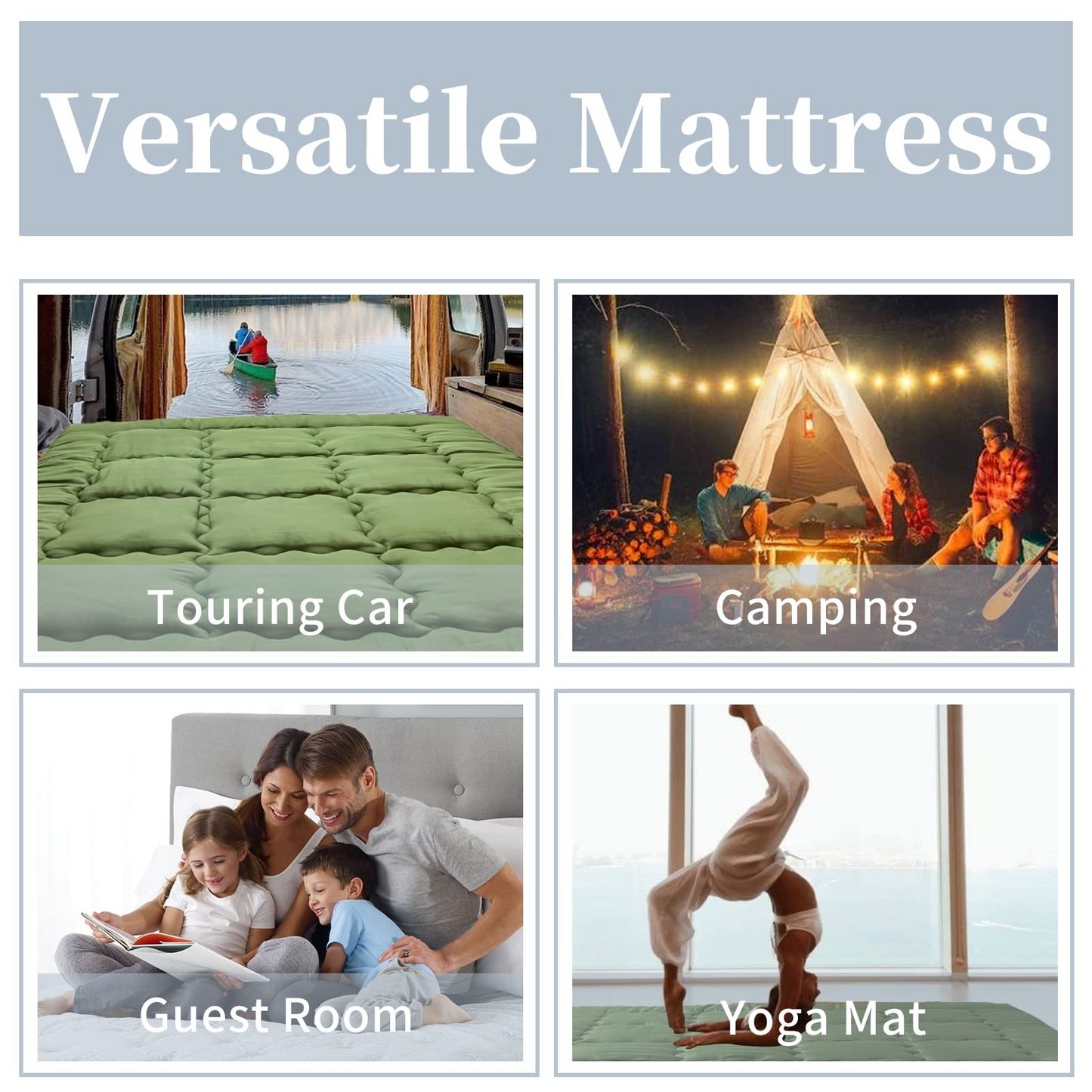 MAXYOYO Futon Mattress, Padded Japanese Floor Mattress Extra Thick Folding Sleeping Pad, Green