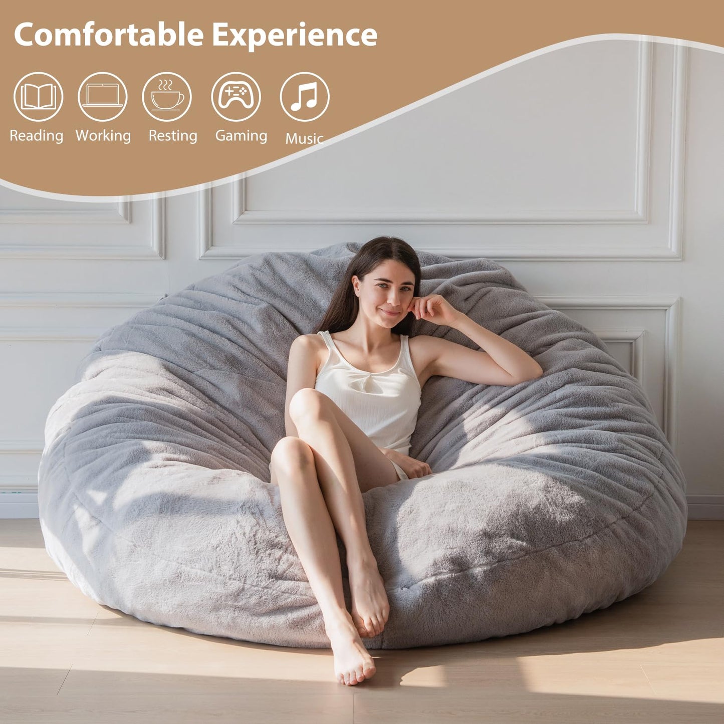 MAXYOYO Bean Bag Bed - Convertible Folds from Bean Bag Chair to Bed with Plush Cover (Gray)