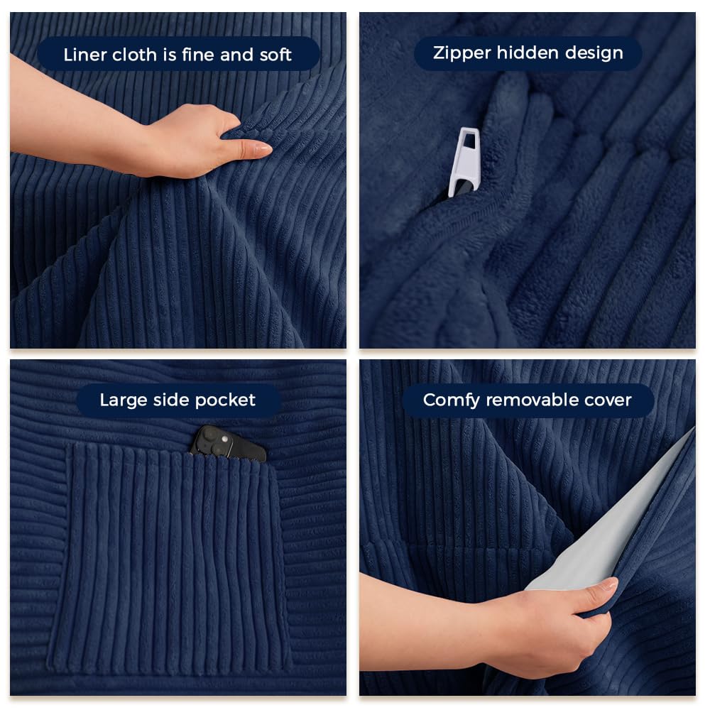 MAXYOYO Bean Bag Bed - Convertible Folds from Bed To Bean Bag Chair - Large Bean Bag with Soft Cover (Navy)