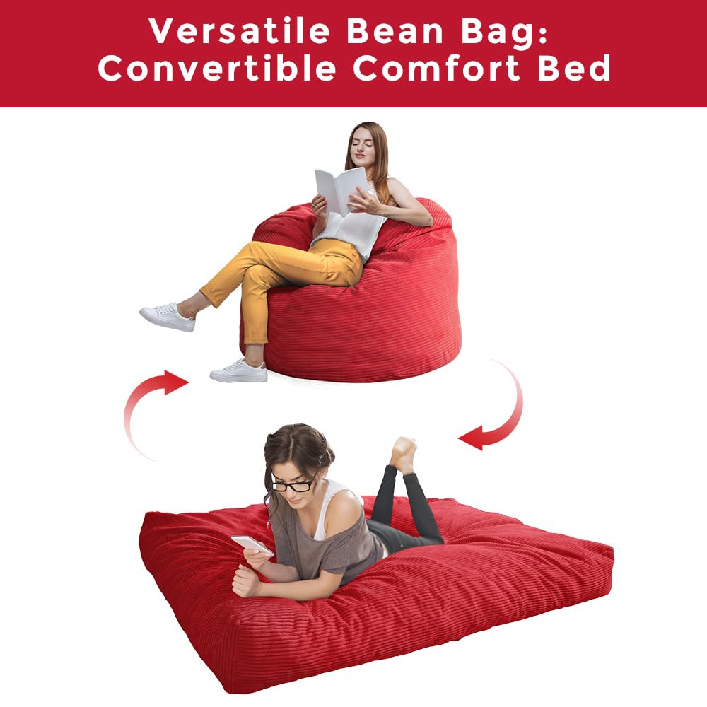 MAXYOYO Bean Bag Bed - Convertible Folds from Bed To Bean Bag Chair - Large Bean Bag with Soft Cover (Cinnabar)
