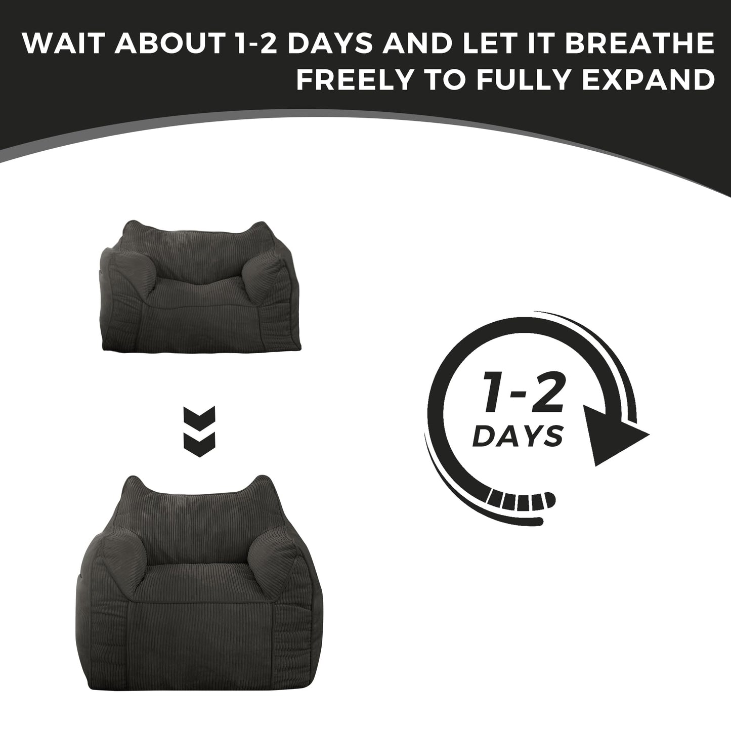 MAXYOYO Giant Bean Bag Sofa for Adults, Corduroy High-Density Foam Filled Bean Bag Chair, Large Lazy Puff Chair for Living Room, Bedroom (Charcoal Gray)