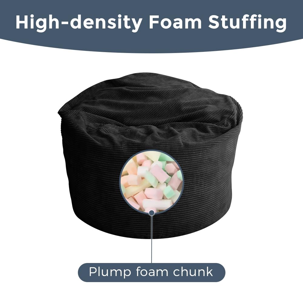 MAXYOYO Bean Bag Bed - Convertible Folds from Bed To Bean Bag Chair - Large Bean Bag with Soft Cover (Black)