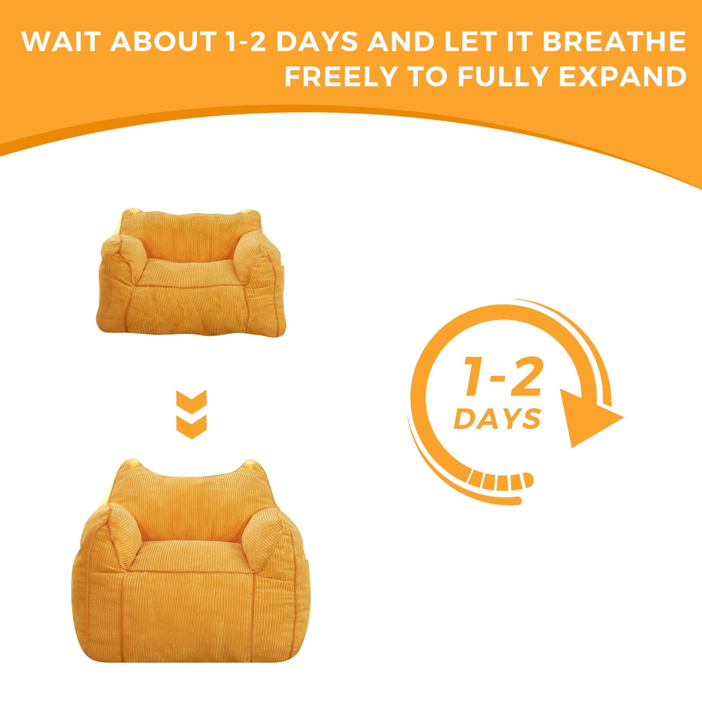 MAXYOYO Giant Bean Bag Sofa for Adults, Corduroy High-Density Foam Filled Bean Bag Chair, Large Lazy Puff Chair for Living Room, Bedroom (Orange)