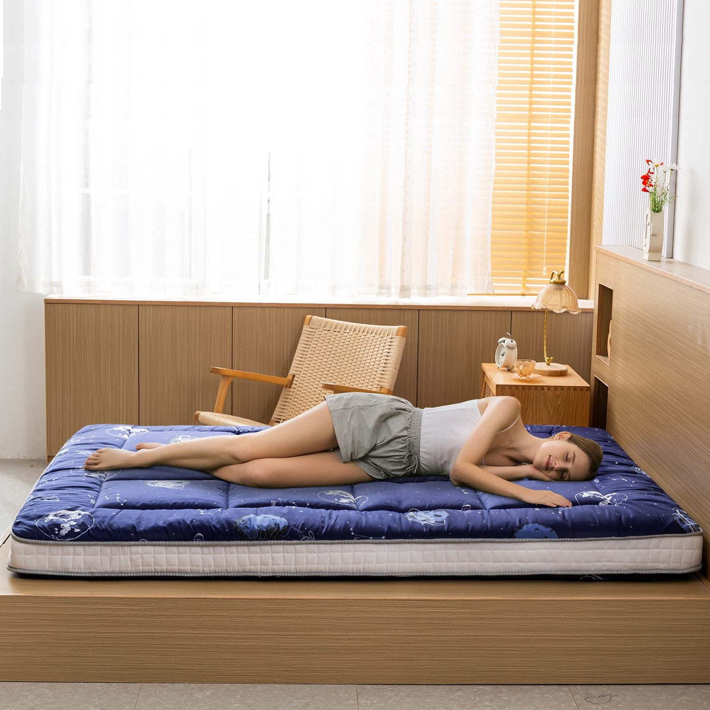 MAXYOYO Extra Thick Padded Japanese Floor Mattress, Roll Up Futon Mattress, Space Adventure Printed