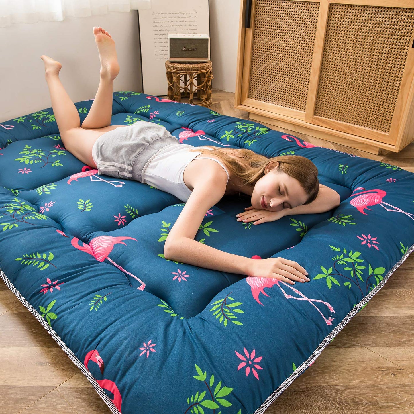 MAXYOYO Japanese Floor Mattress Futon Mattress, Flamingo Printed Tatami Mat