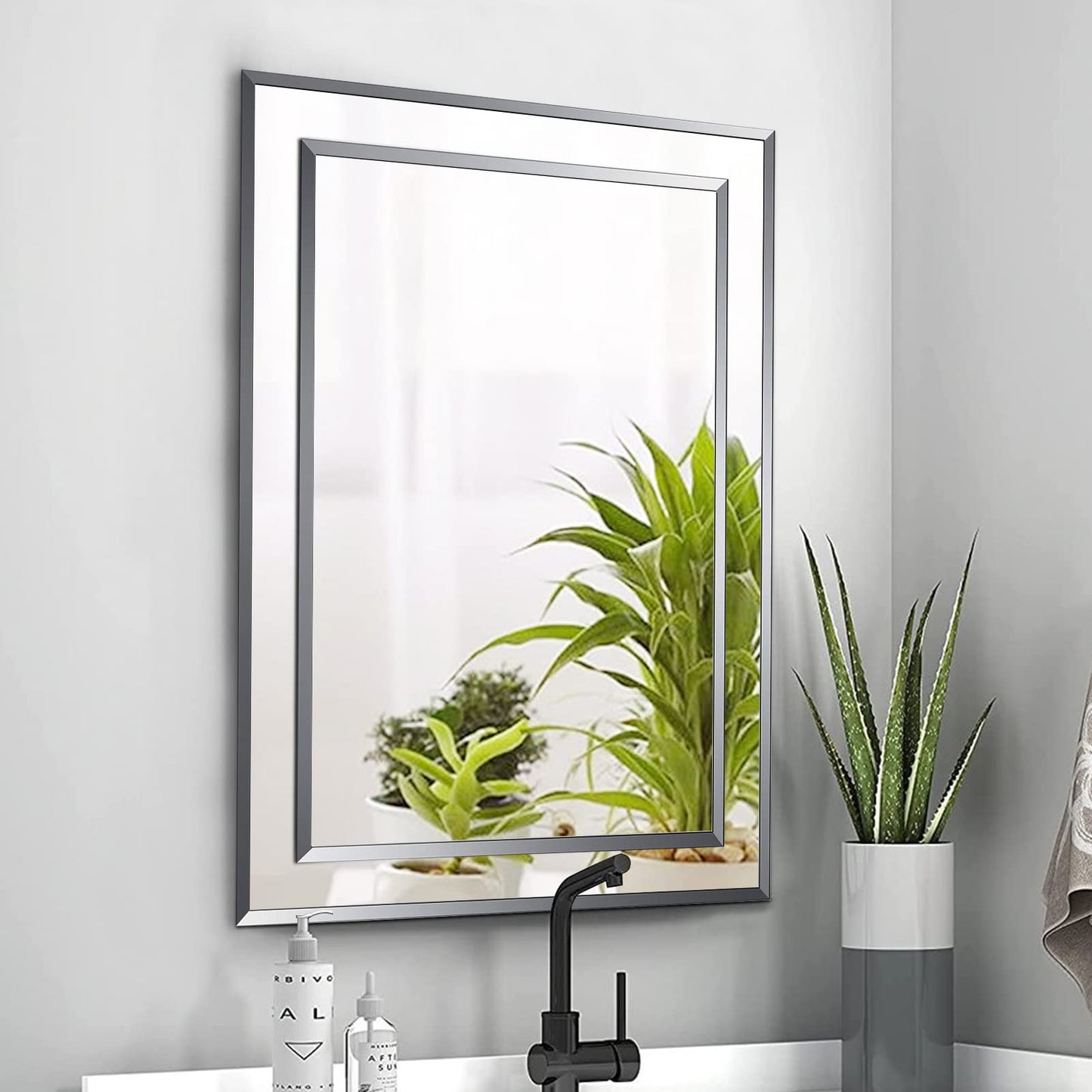 MAXYOYO Frameless Bathroom Mirror Wall Mounted, Modern Wall Mirror for Bathroom Bedroom Living Room