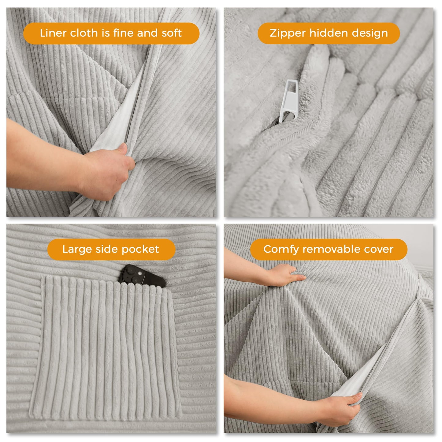 MAXYOYO Bean Bag Bed - Convertible Folds from Bed To Bean Bag Chair - Large Bean Bag with Soft Cover (Gray)
