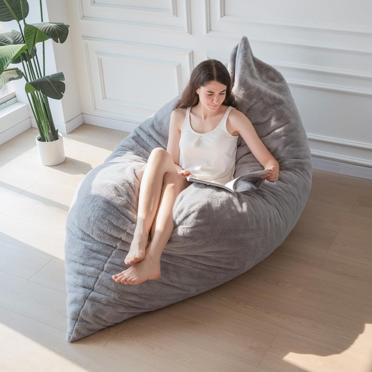 MAXYOYO Giant Bean Bag Bed - Square Bean Bag Chair with Plush Cover and Fluffy Filling Included for Adult (Gray)