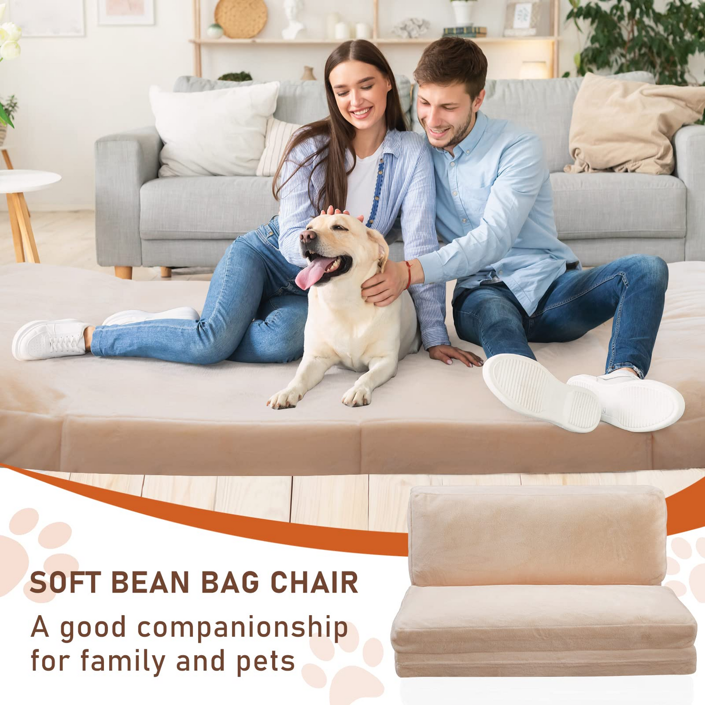 MAXYOYO Bean Bag Bed Folding Sofa Bed Floor Mattress for Adults, 75x240cm, White